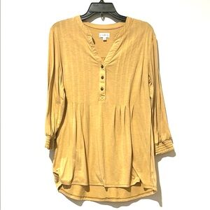 Wonderly Size M Golden Mustard Women's Lagenlook Button-Up Top